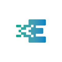 E Letter Pixel Media Technology Logo Design Template