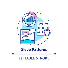 Sleep patterns concept icon. Rest regulation. Relaxation time control. Night routine. Sleep hygiene idea thin line illustration. Vector isolated outline RGB color drawing. Editable stroke