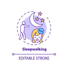 Sleepwalking concept icon. Somnambulism symptom. Walk in dream. Healthcare problem. Sleep disorder idea thin line illustration. Vector isolated outline RGB color drawing. Editable stroke