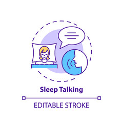 Sleeptalking concept icon. Talk while asleep. Parasomnia symptom. Psychological problem. Sleep disorder idea thin line illustration. Vector isolated outline RGB color drawing. Editable stroke