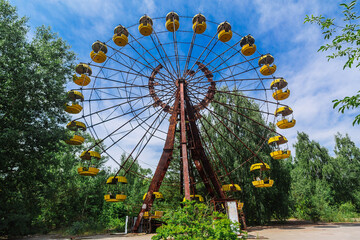 Attraction Ferris Wheel in ghost town Pripyat, Chernobyl Exclusion Zone