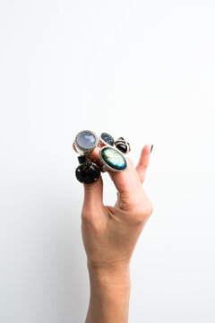 Hand model showing off rings
