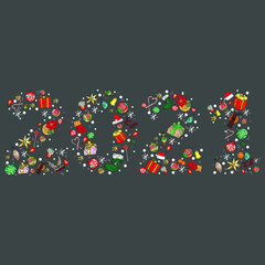 Vector New Year illustration isolated on white background. Set cinnamon, tangerines, Christmas toy for printing on paper, logo, clothes, blanks for designers