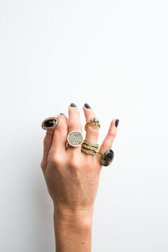 Hand model showing off rings