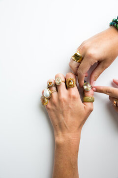 Hand model showing off rings