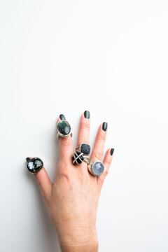 Hand model showing off rings