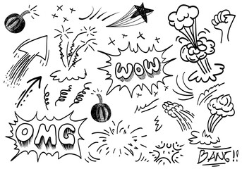 hand drawn set of abstract comic doodle elements. use for concept design. isolated on white background. vector illustration