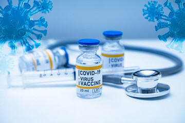 Vaccine and Healthcare Medical concept.Vaccines and syringes on white background for prevention,immunization and treatment from corona virus infection(novel coronavirus disease 2019,COVID-19,nCoV2019)