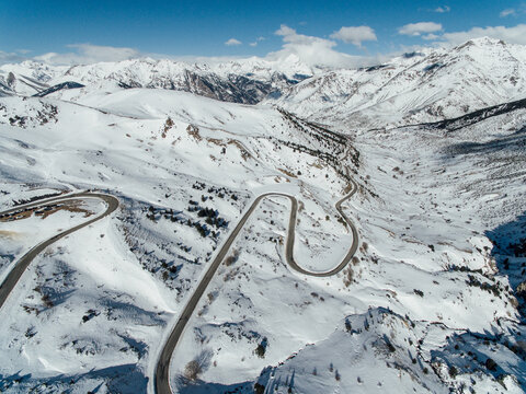 aerial photo of winter road