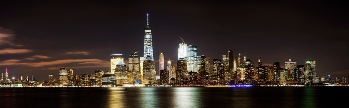 New York City Skyline at night, panoramic