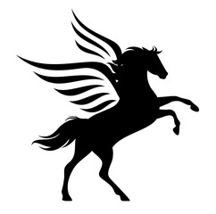 Fototapeta na wymiar pegasus horse rearing up - mythical winged stallion black and white vector silhouette design