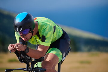 triathlon athlete riding bike