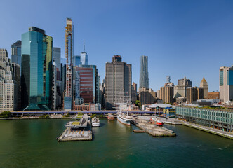 Fototapeta na wymiar New York City Manhattan downtown skyline skyscrapers at high-rise building in Lower Manhattan