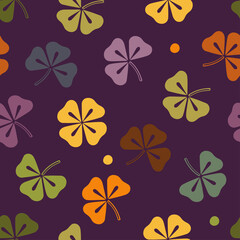 Seamless pattern with clovers. Vector hand drawn illustration.
Illustration for wrapping paper, post cards, prints for clothes, and emblems.