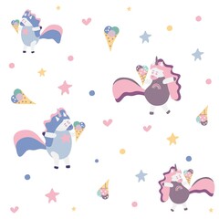 Cute unicorns pattern on white background.