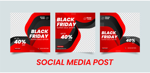 Black Friday super sale offer social media post design template. Editable web ads banner design template. 