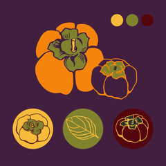Vector set with persimmon on color background. Flat style.
Illustration for wrapping paper, post cards, prints for clothes, and emblems. Design for cosmetics, spa, health care products and perfume.