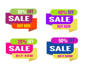 Set of colorful stickers for sale. Vector banner for discount. Buy now.
