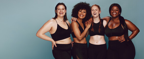 Diverse women embracing their natural bodies - obrazy, fototapety, plakaty