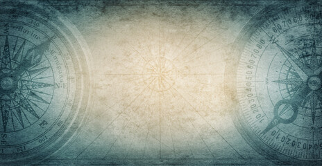 Ancient old compass on the vintage map background. Adventure, discovery, navigation, geography,...