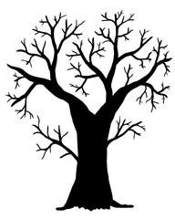 Vector illustration. Silhouette of bare tree on white background.