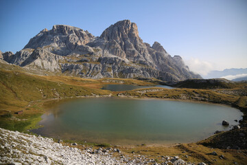 Naklejka na ściany i meble The Three Peaks natural park in the italian dolomites