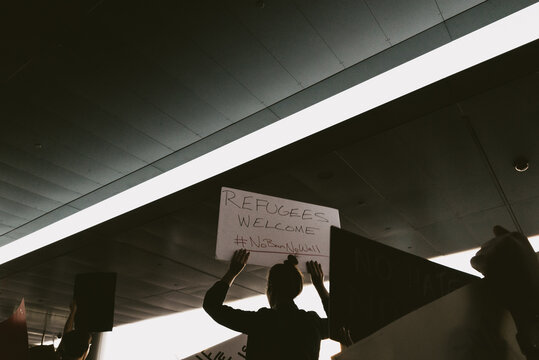 Refugees Welcome"" sign