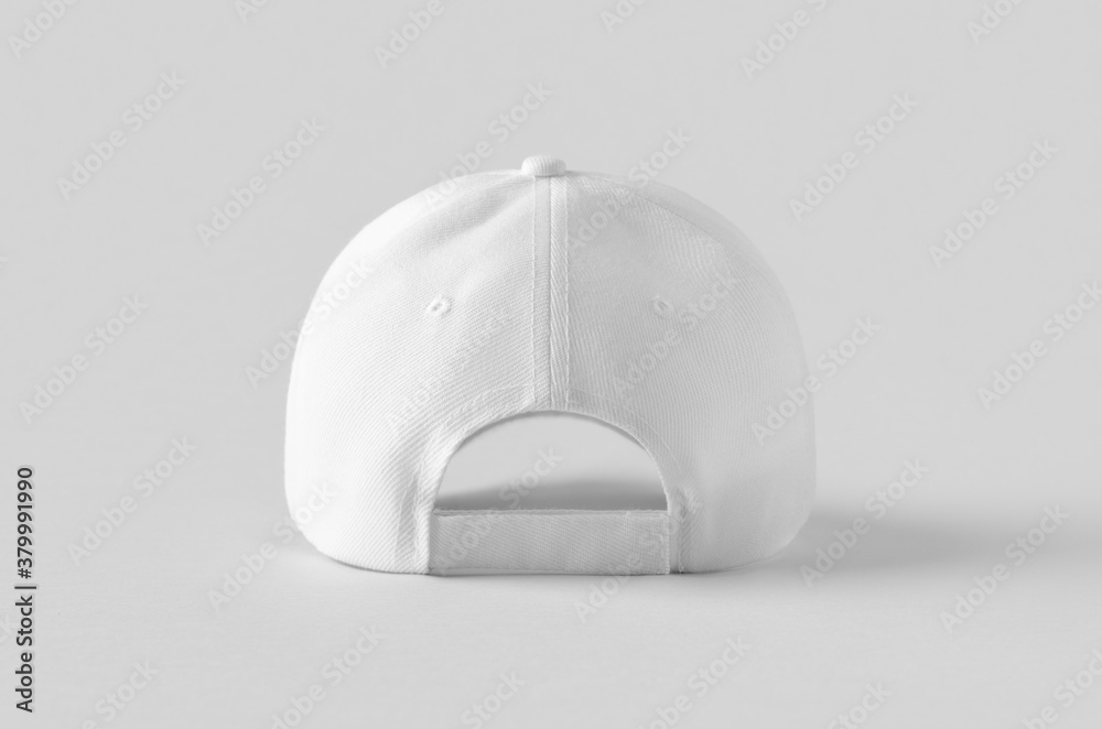 Canvas Prints white baseball cap mockup on a grey background, back view.