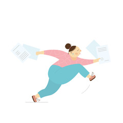 Vector illustration young businesswoman, organizing a meeting or event, holding paper and files.Office secretary and multitasker.