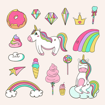 set of cute unicorn