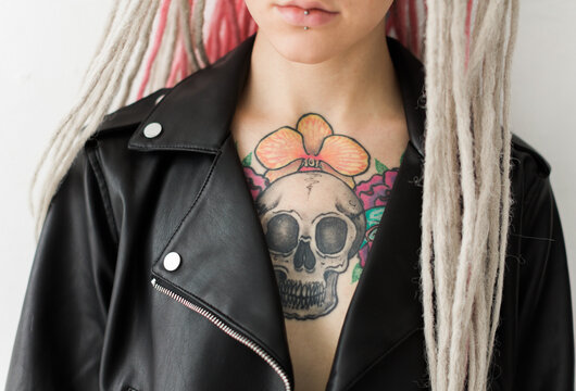 young woman with tattoo