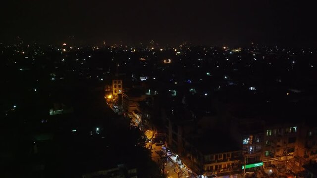 aerial view of firework at night at city of punjab, pakistan,