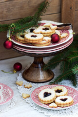 Cookies on the background of a festive decoration. Rustic style.