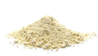 Heap of chickpea flour isolated on white background