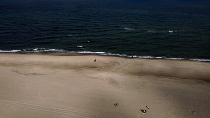 Baltic sea in Jastrzębia Góra. Photography taken by drone at sunny day in Poland. Sea und beach.
