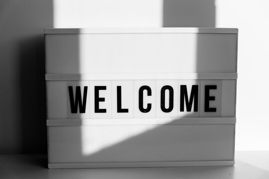 Lightbox with the word Welcome