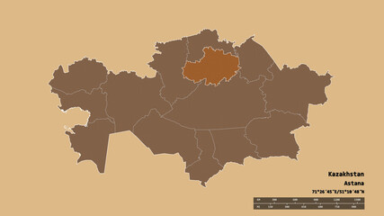Location of Aqmola, region of Kazakhstan,. Pattern