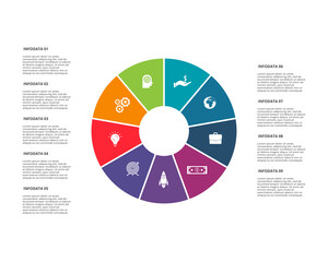 Circle elements of graph, diagram with 9 steps, options, parts or processes. Template for infographic, presentation.