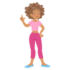 Cute afro american young woman. Isolated on white background. In cartoon style. Vector flat illustration.
