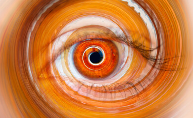 Fototapeta na wymiar Hypnosis Spiral in eye with vertigo - Image of abstract spiral hazel eye 