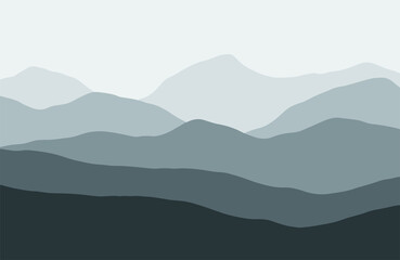 Mountains in the haze at sunset - Vector illustration