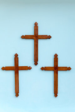 Three wooden crosses