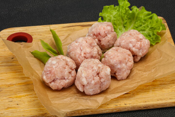 Homemade raw pork minced meatball for cooking
