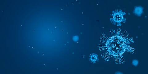 Fototapeta na wymiar 3D rendering of corona virus in blue tone