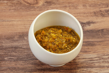 Green spicy sauce in the bowl