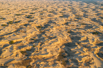 Desert sunset. Beautiful desert with warm colors. Top view Аleshkovskaya desert in Ukraine