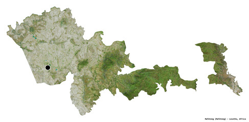 Mafeteng, district of Lesotho, on white. Satellite