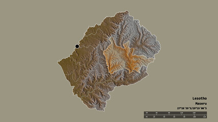 Location of Thaba-Tseka, district of Lesotho,. Relief