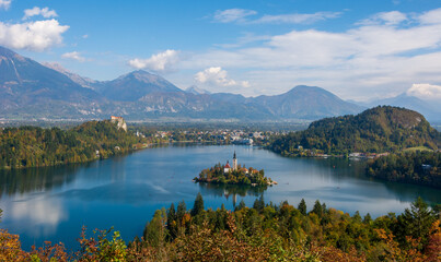 lake island and mountains