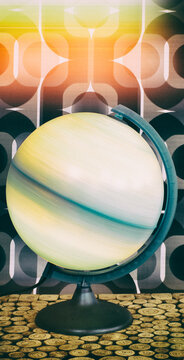 Funky spinning globe in retro setting